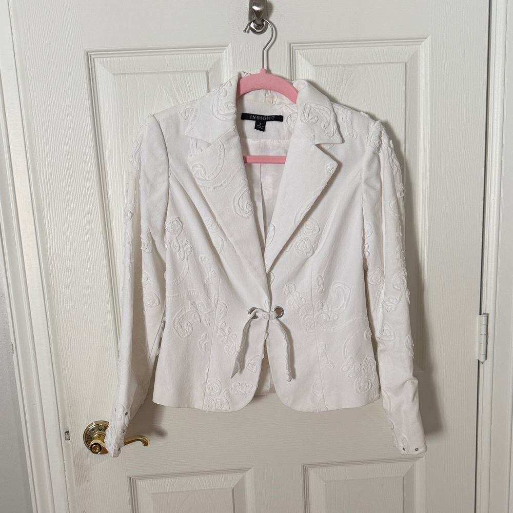 Insight White Embroidered Tie-Front Blazer